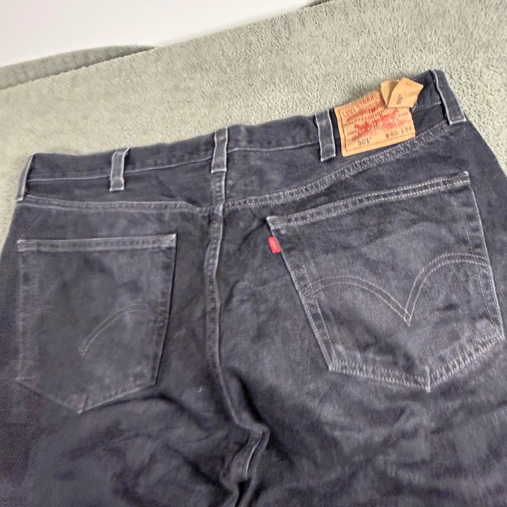 Levis 501 Original Fit Straight Leg Jeans Faded Black Denim 40x34 Button Fly